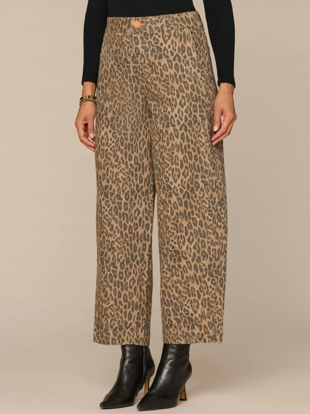 Democracy Cheetah Print Barrel Jeans - Tan/Black
